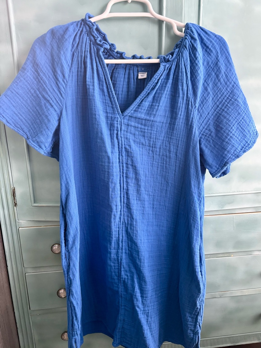 Blue Women's Gauze V-Neck Short Sleeve Dress